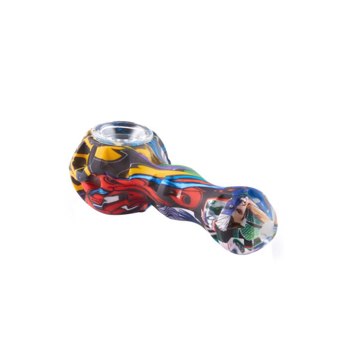 4 Printed Silicone Hand Pipe with Glass Bowl, 5mL Storage, and Dabber Dark print