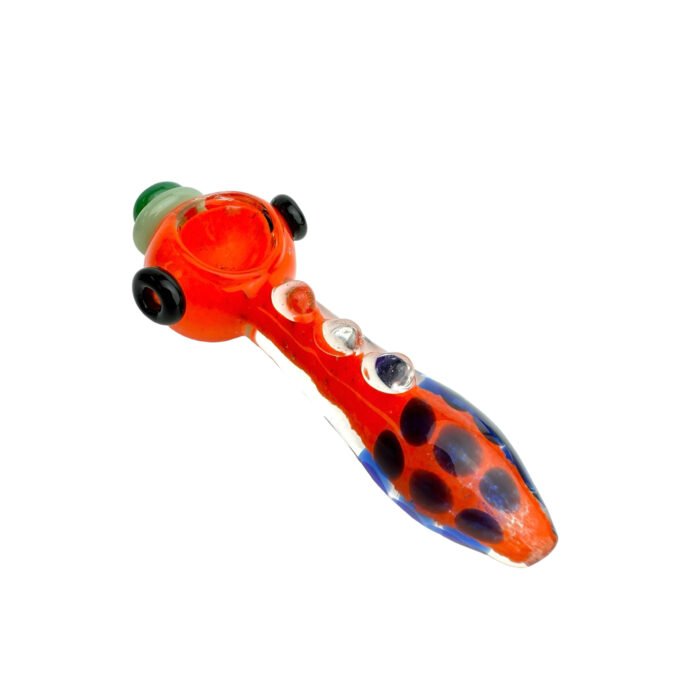 5 Color Spotted w Bumps Glass Hand Pipe Red