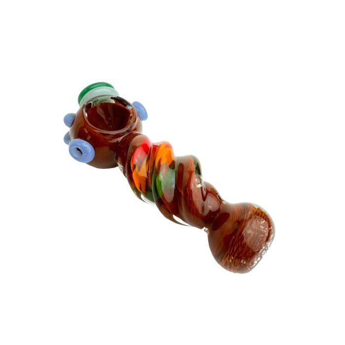 5 Twisted Rasta Button Color Glass Hand Pipe Brown